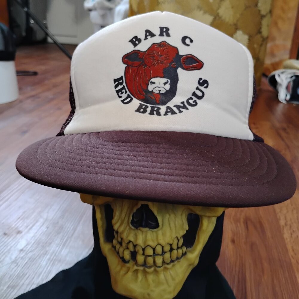 Vintage Bar C Red Brangus Ranch Snap Trucker Hat Cap